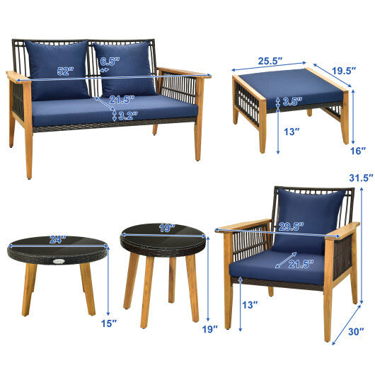 7 Piece Outdoor Conversation Set with Stable Acacia Wood Frame Cozy Seat & Back Cushions-Navy LuxuryLifeWay Online Store
