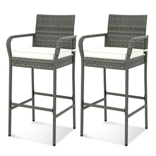 Patio Wicker Barstools with Armrests and Soft Cushions for Porch Backyard Set of 2 LuxuryLifeWay Online Store