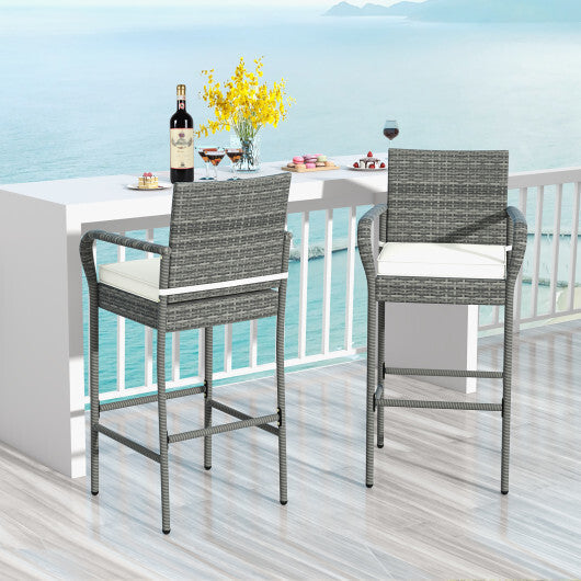 Patio Wicker Barstools with Armrests and Soft Cushions for Porch Backyard Set of 2 LuxuryLifeWay Online Store