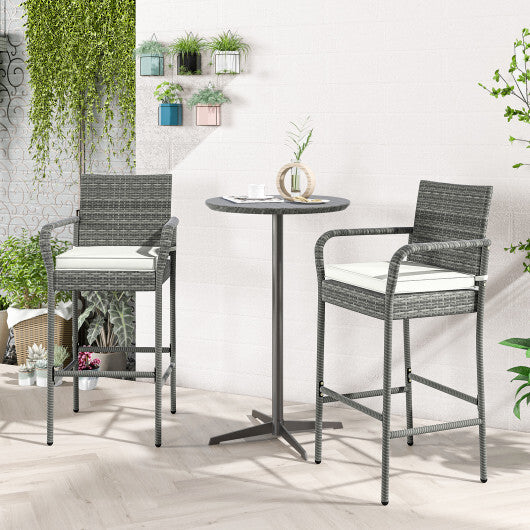 Patio Wicker Barstools with Armrests and Soft Cushions for Porch Backyard Set of 2 LuxuryLifeWay Online Store