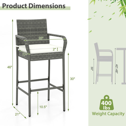 Patio Wicker Barstools with Armrests and Soft Cushions for Porch Backyard Set of 2 LuxuryLifeWay Online Store