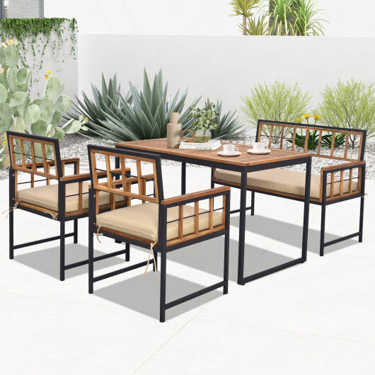 4 Pieces Acacia Wood Patio Dining Set with 1 Rectangular Table-Natural LuxuryLifeWay Online Store