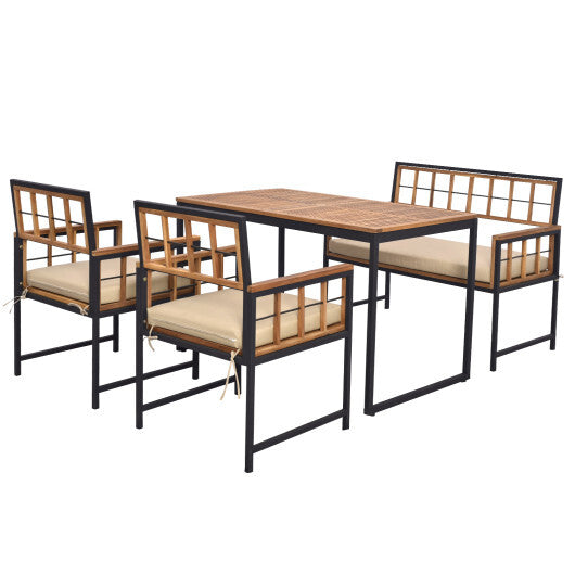 4 Pieces Acacia Wood Patio Dining Set with 1 Rectangular Table-Natural LuxuryLifeWay Online Store