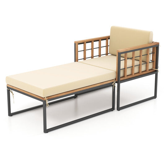 Patio Acacia Wood Armchair with Long Ottoman and Seat Back Cushions LuxuryLifeWay Online Store