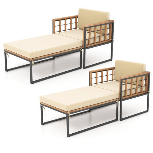 Patio Acacia Wood Armchair with Long Ottoman and Seat Back Cushions LuxuryLifeWay Online Store