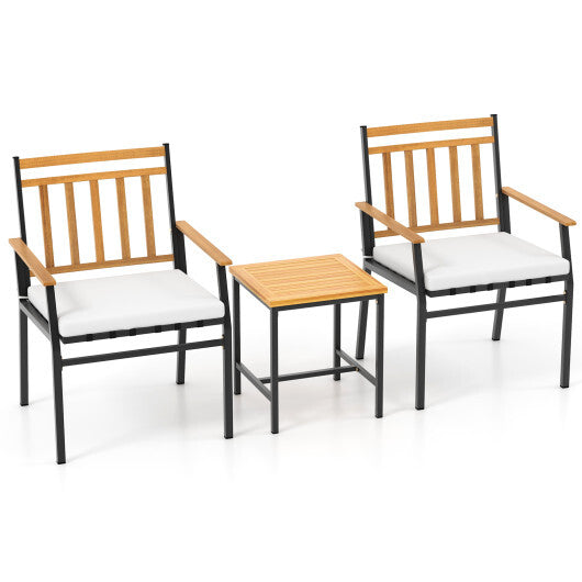 3 Pieces Outdoor Furniture Set Acacia Wood Patio Conversation Set with Cushions-White LuxuryLifeWay Online Store