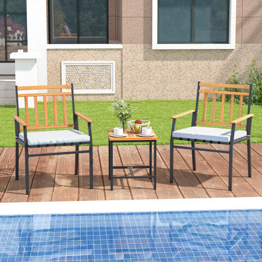 3 Pieces Outdoor Furniture Set Acacia Wood Patio Conversation Set with Cushions-White LuxuryLifeWay Online Store