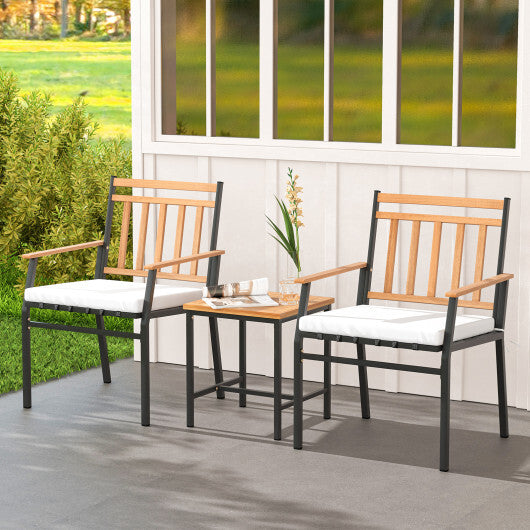 3 Pieces Outdoor Furniture Set Acacia Wood Patio Conversation Set with Cushions-White LuxuryLifeWay Online Store