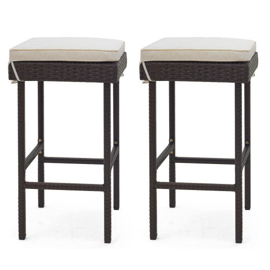 Patio Rattan Barstools Set of 2/4 with Footrest and Soft Cushions for Backyard Balcony-4 Pieces LuxuryLifeWay Online Store