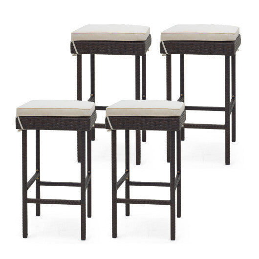 Patio Rattan Barstools Set of 2/4 with Footrest and Soft Cushions for Backyard Balcony-4 Pieces LuxuryLifeWay Online Store