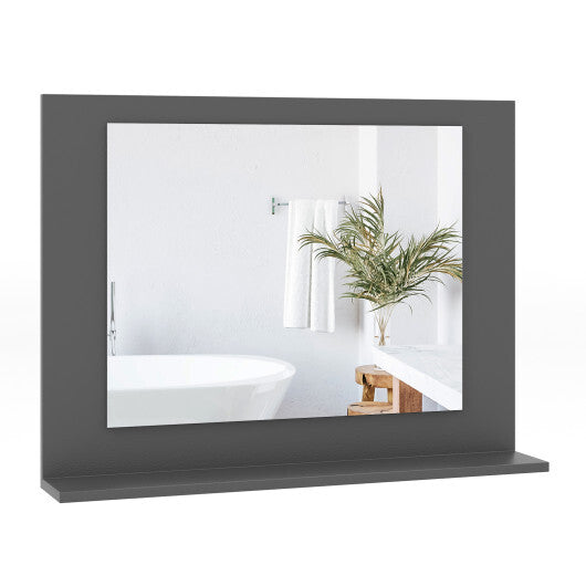 Rectangle Bathroom Mirror with Shelf 23.5 x 17.5 Inch and Wood Frame-Brown