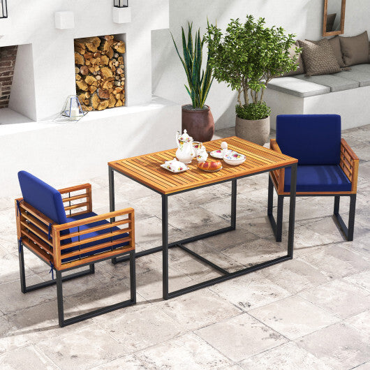 Acacia Wood Patio Dining Table with Metal Frame-Navy LuxuryLifeWay Online Store