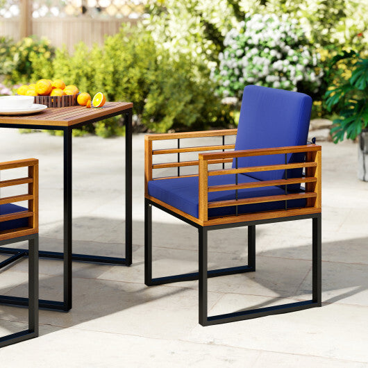 Acacia Wood Outdoor Dining Chairs Set of 2 with Soft Cushions-Navy LuxuryLifeWay Online Store