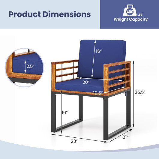 Acacia Wood Outdoor Dining Chairs Set of 2 with Soft Cushions-Navy LuxuryLifeWay Online Store