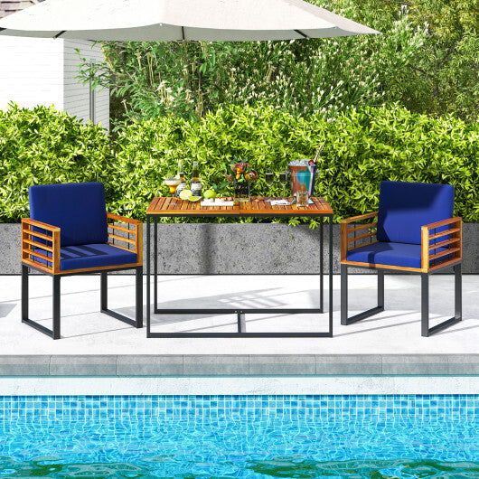 Acacia Wood Outdoor Dining Chairs Set of 2 with Soft Cushions-Navy LuxuryLifeWay Online Store