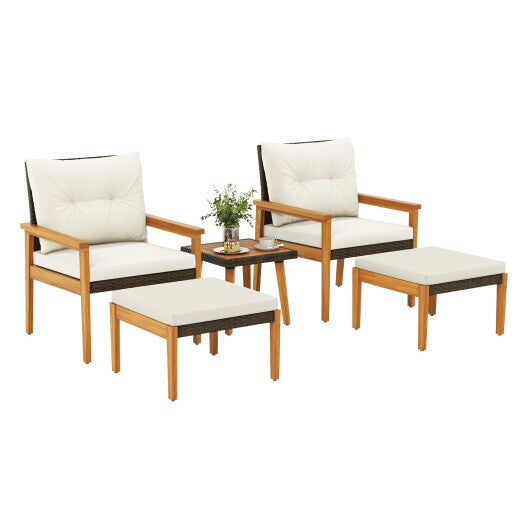 5 Piece Rattan Furniture Set with Square Coffee Table-White LuxuryLifeWay Online Store