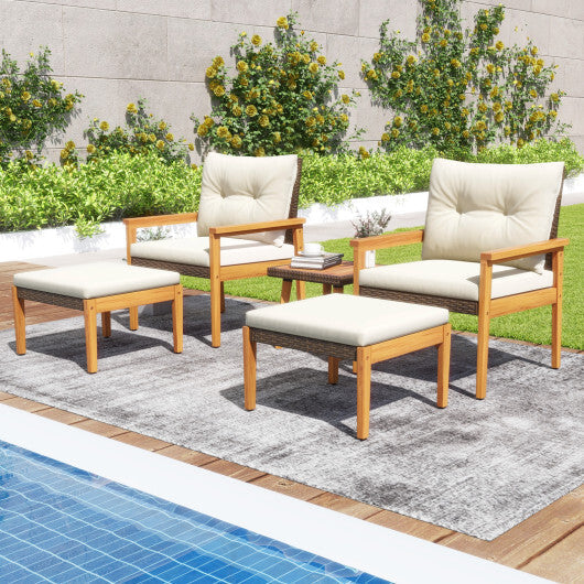 5 Piece Rattan Furniture Set with Square Coffee Table-White LuxuryLifeWay Online Store