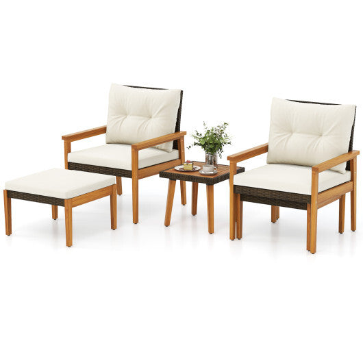 5 Piece Rattan Furniture Set with Square Coffee Table-White LuxuryLifeWay Online Store