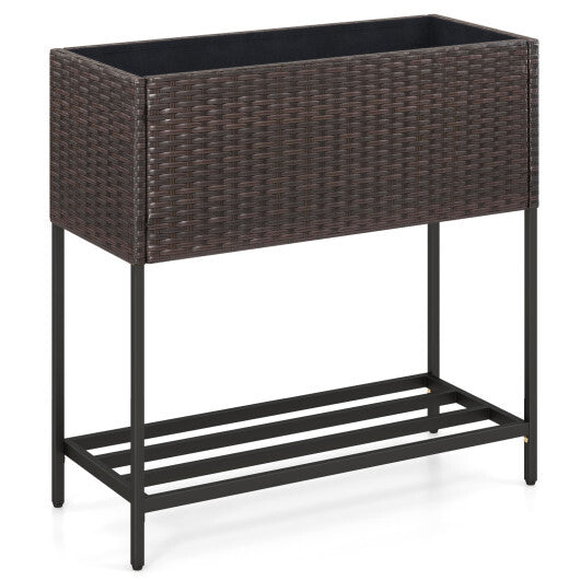 Wicker Raised Garden Bed with Storage Shelf and Removable Liner for Flowers LuxuryLifeWay Online Store
