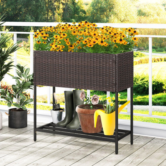 Wicker Raised Garden Bed with Storage Shelf and Removable Liner for Flowers LuxuryLifeWay Online Store