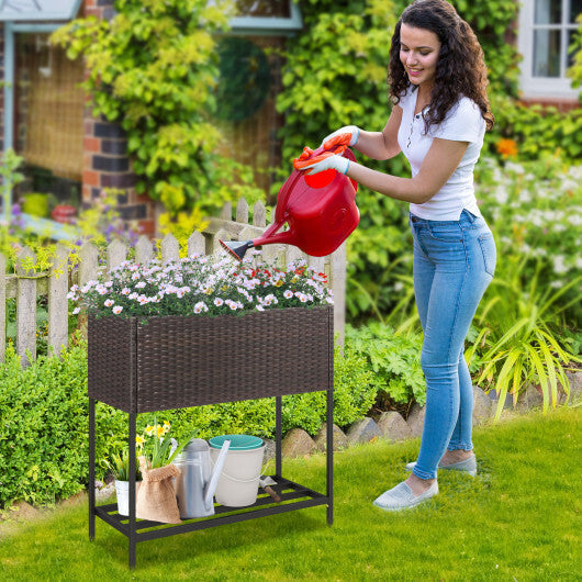 Wicker Raised Garden Bed with Storage Shelf and Removable Liner for Flowers LuxuryLifeWay Online Store