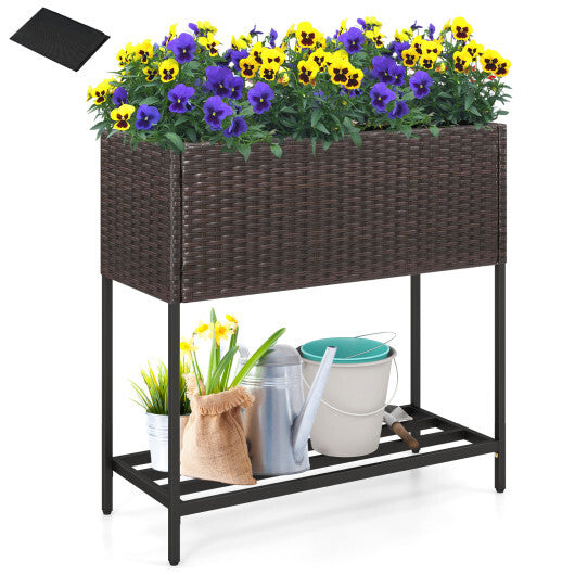 Wicker Raised Garden Bed with Storage Shelf and Removable Liner for Flowers LuxuryLifeWay Online Store