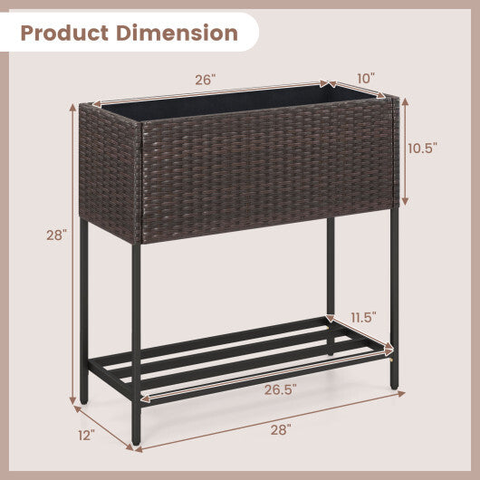Wicker Raised Garden Bed with Storage Shelf and Removable Liner for Flowers LuxuryLifeWay Online Store