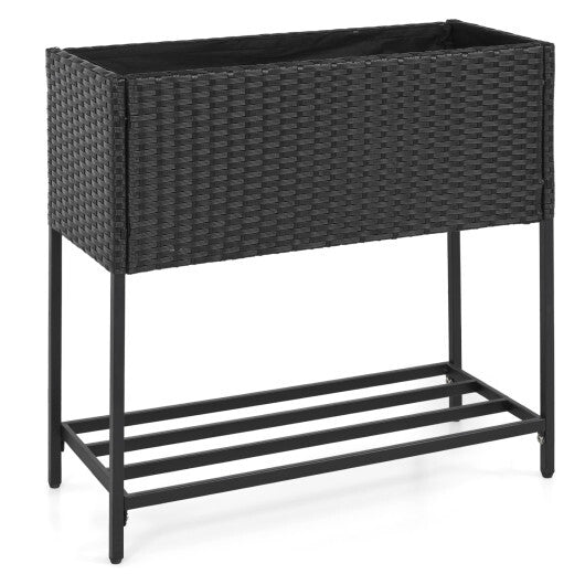 Wicker Raised Garden Bed with Storage Shelf and Removable Liner for Flowers LuxuryLifeWay Online Store
