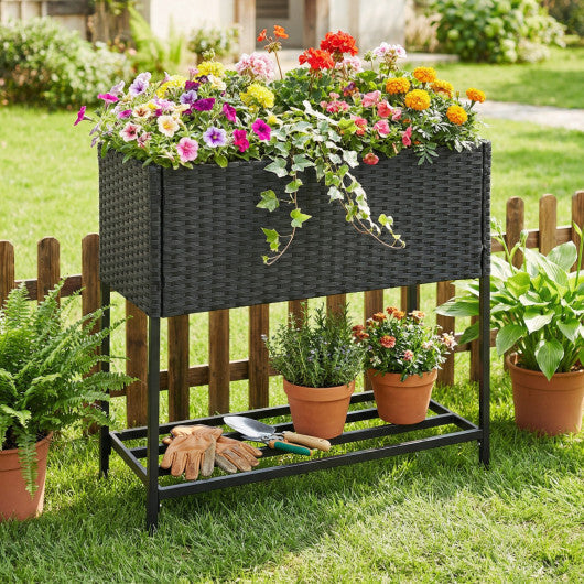 Wicker Raised Garden Bed with Storage Shelf and Removable Liner for Flowers LuxuryLifeWay Online Store