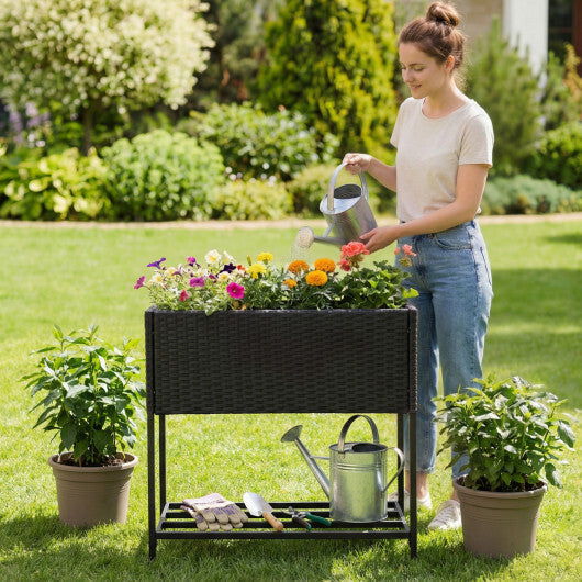 Wicker Raised Garden Bed with Storage Shelf and Removable Liner for Flowers LuxuryLifeWay Online Store