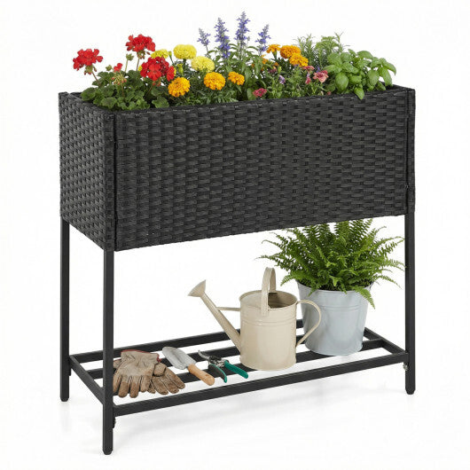 Wicker Raised Garden Bed with Storage Shelf and Removable Liner for Flowers LuxuryLifeWay Online Store