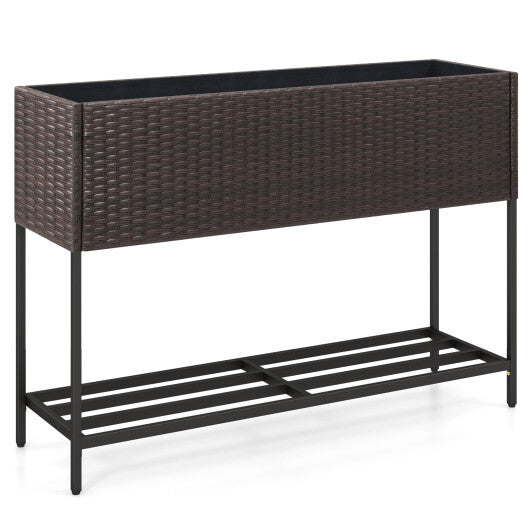 Wicker Raised Garden Bed with Storage Shelf and Drainage Gaps for Flowers LuxuryLifeWay Online Store