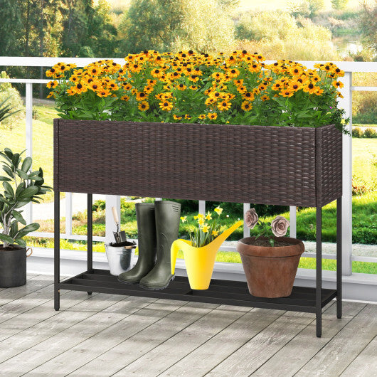 Wicker Raised Garden Bed with Storage Shelf and Drainage Gaps for Flowers LuxuryLifeWay Online Store