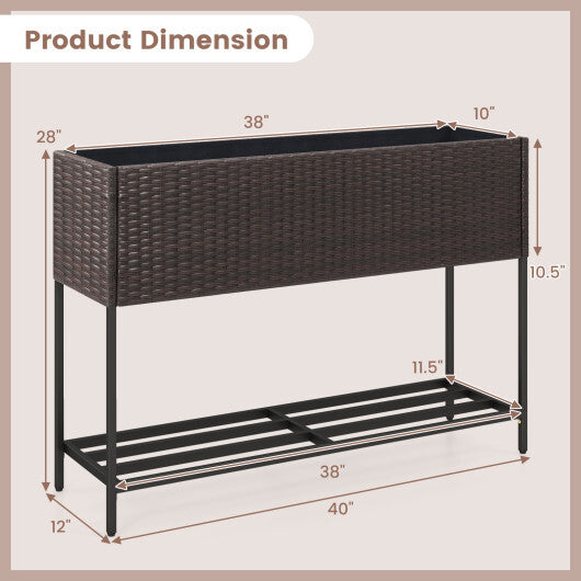 Wicker Raised Garden Bed with Storage Shelf and Drainage Gaps for Flowers LuxuryLifeWay Online Store