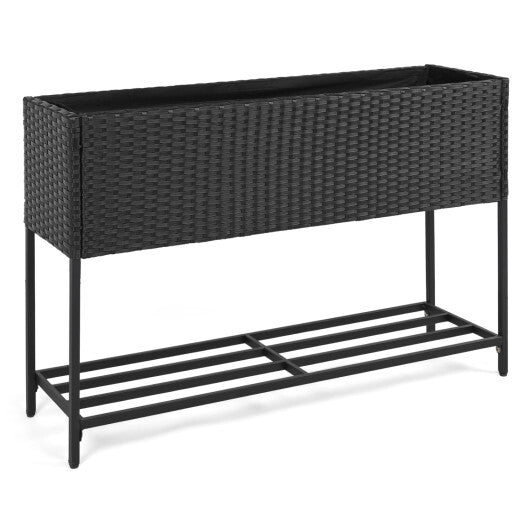 Wicker Raised Garden Bed with Storage Shelf and Drainage Gaps for Flowers LuxuryLifeWay Online Store