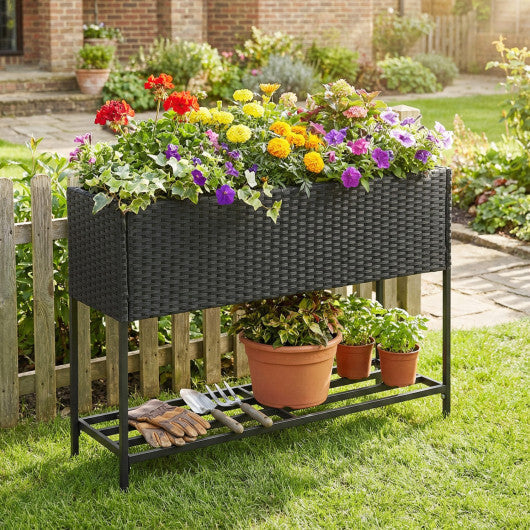 Wicker Raised Garden Bed with Storage Shelf and Drainage Gaps for Flowers LuxuryLifeWay Online Store