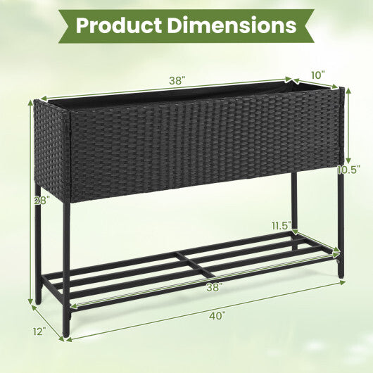 Wicker Raised Garden Bed with Storage Shelf and Drainage Gaps for Flowers LuxuryLifeWay Online Store