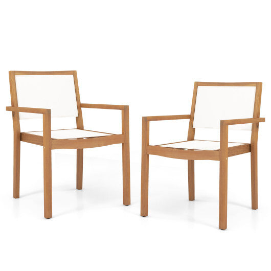 Stackable Outdoor Dining Chair Set of 2 with Acacia Wood Frame LuxuryLifeWay Online Store