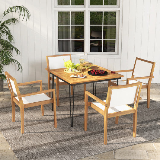 Stackable Outdoor Dining Chair Set of 2 with Acacia Wood Frame LuxuryLifeWay Online Store