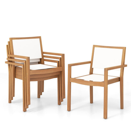 Stackable Outdoor Dining Chair Set of 2 with Acacia Wood Frame LuxuryLifeWay Online Store
