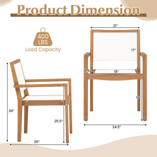Stackable Outdoor Dining Chair Set of 2 with Acacia Wood Frame LuxuryLifeWay Online Store