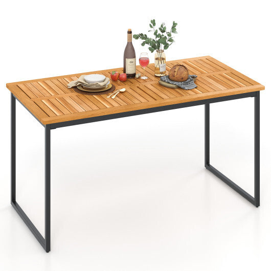 Acacia Wood Dining Table for 6 People with Slatted Tabletop and Umbrella Hole LuxuryLifeWay Online Store
