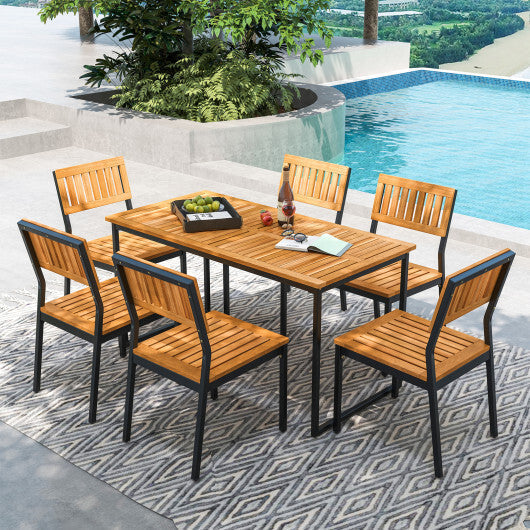 Acacia Wood Dining Table for 6 People with Slatted Tabletop and Umbrella Hole LuxuryLifeWay Online Store