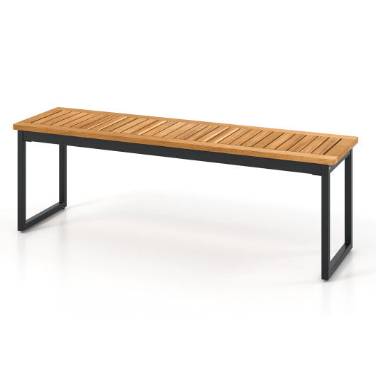 Patio Dining Bench Backless with Slatted Seat and Metal Legs LuxuryLifeWay Online Store
