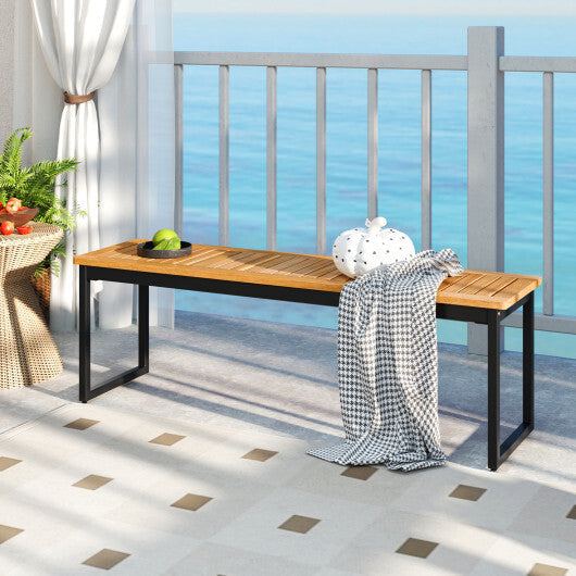 Patio Dining Bench Backless with Slatted Seat and Metal Legs LuxuryLifeWay Online Store