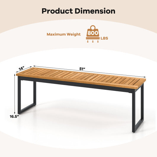 Patio Dining Bench Backless with Slatted Seat and Metal Legs LuxuryLifeWay Online Store
