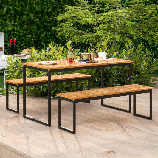Patio Dining Bench Backless with Slatted Seat and Metal Legs LuxuryLifeWay Online Store