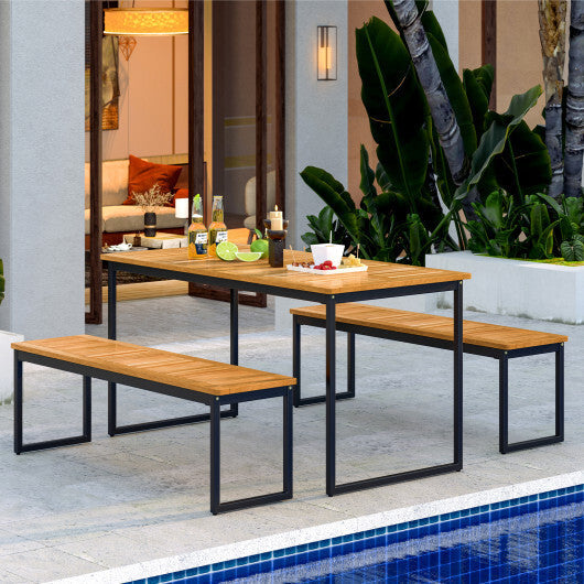 Patio Dining Bench Backless with Slatted Seat and Metal Legs LuxuryLifeWay Online Store