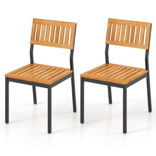 Patio Dining Chair Set of 2 with Metal and Acacia Wood Frame LuxuryLifeWay Online Store