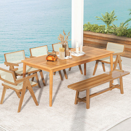 8-Person Outdoor Acacia Wood Dining Rectangular Bistro Table with Umbrella Hole LuxuryLifeWay Online Store